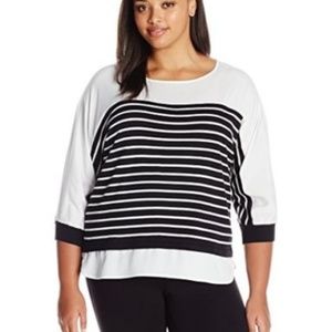 CALVIN KLEIN PLUS SIZE STRIPED LAYERED-LOOK BLACK